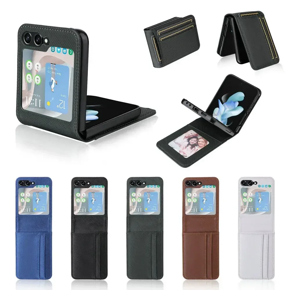 Z flip 5 6 galaxy z6 z5 flip5 caso de luxo couro do plutônio slots para cartão titular capa traseira para samsung galaxy z flip 6 5 casos premium