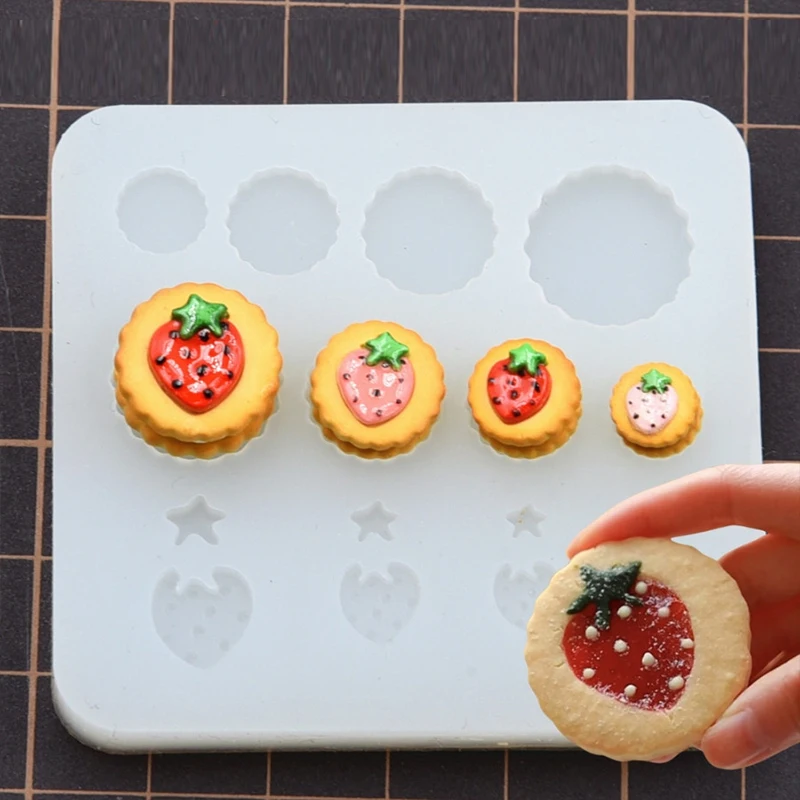 

Miniature Strawberry Cookies Silicone Molds Pottery Clay Sweat Biscuit Silicone Molds