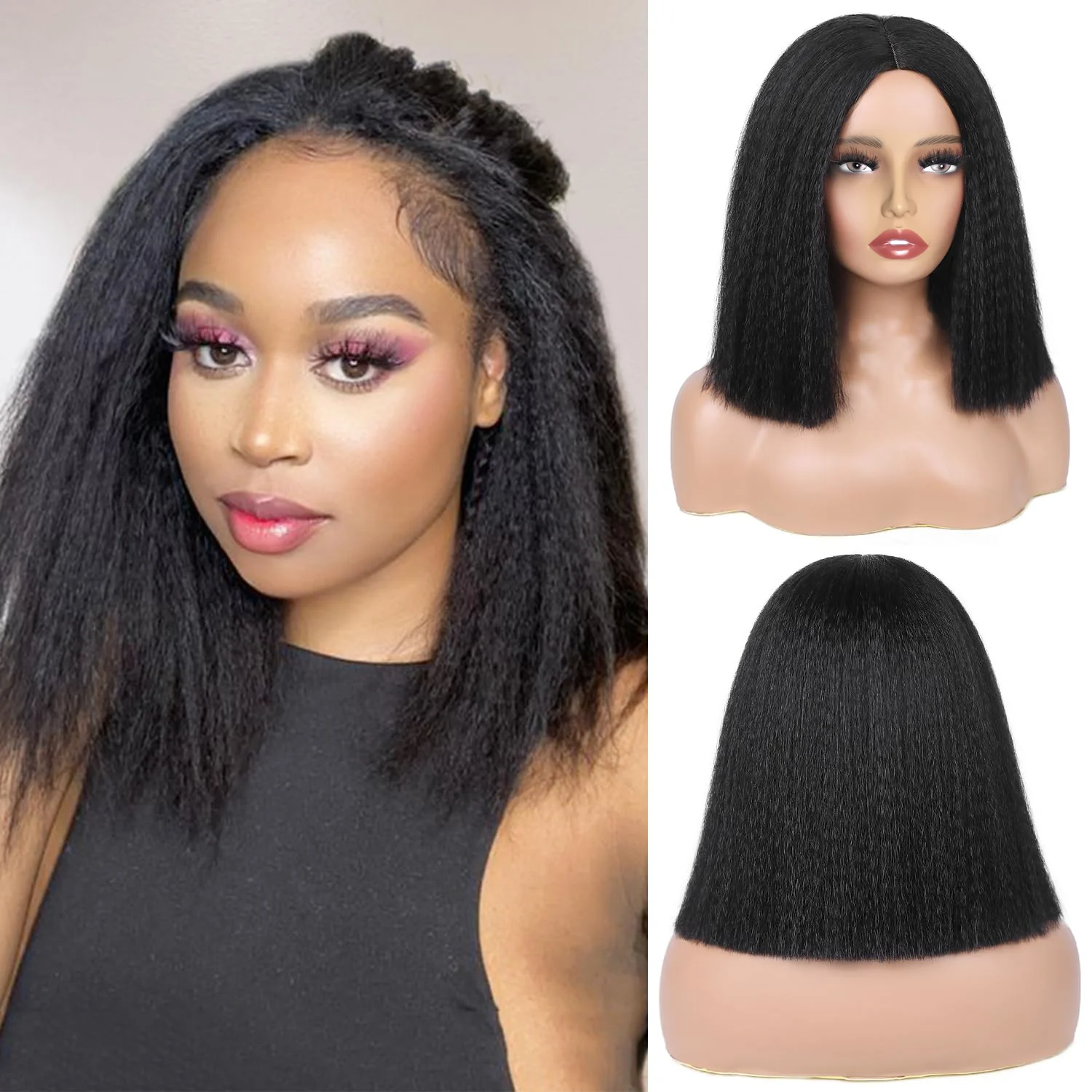 

14-дюймовый синтетический парик Боб светло-яки, прямой короткий черный бесклеевой парик с тупой стрижкой, естественный вид, парик для женщин, повседневная вечеринка