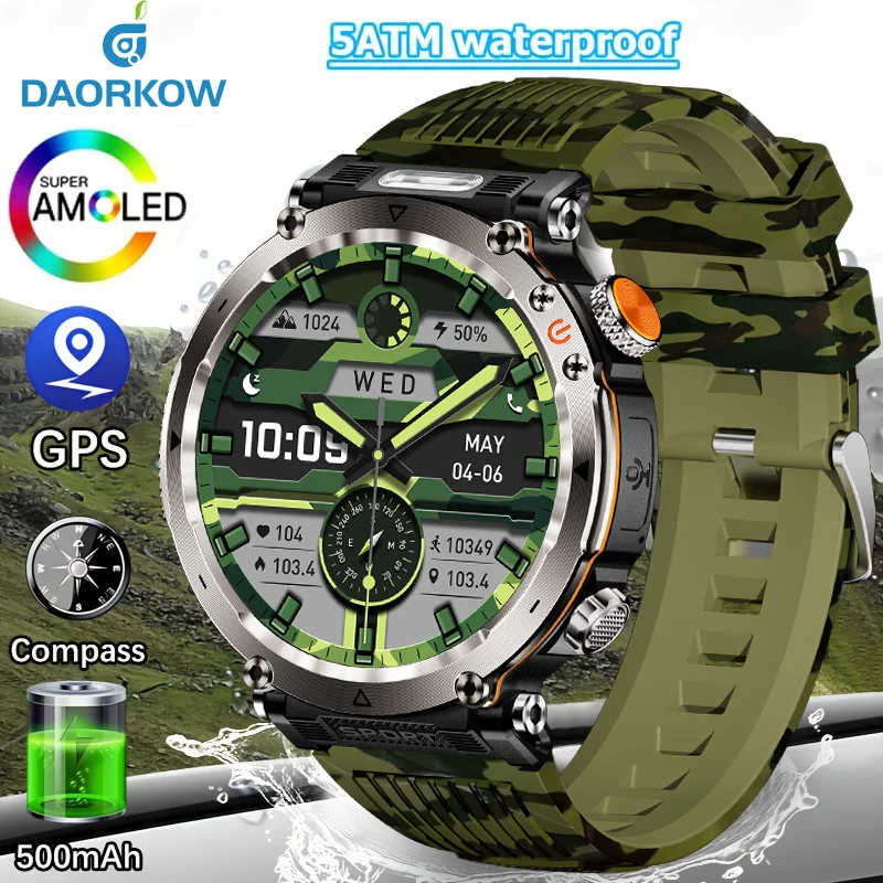 

New Military Sports Smart Watch Men 1.7"Compass LED Flashlight 600mAh IP68 Waterproof Bluetooth Call Smartwatch For Android ios