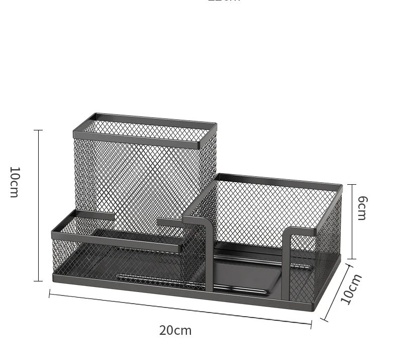 Schreibtisch-Organizer aus Netzstoff für Bürobedarf, Caddy mit Stifthalter und Aufbewahrungskörben für Schreibtischzubehör, 3 Fächer, Schwarz – Detail 1