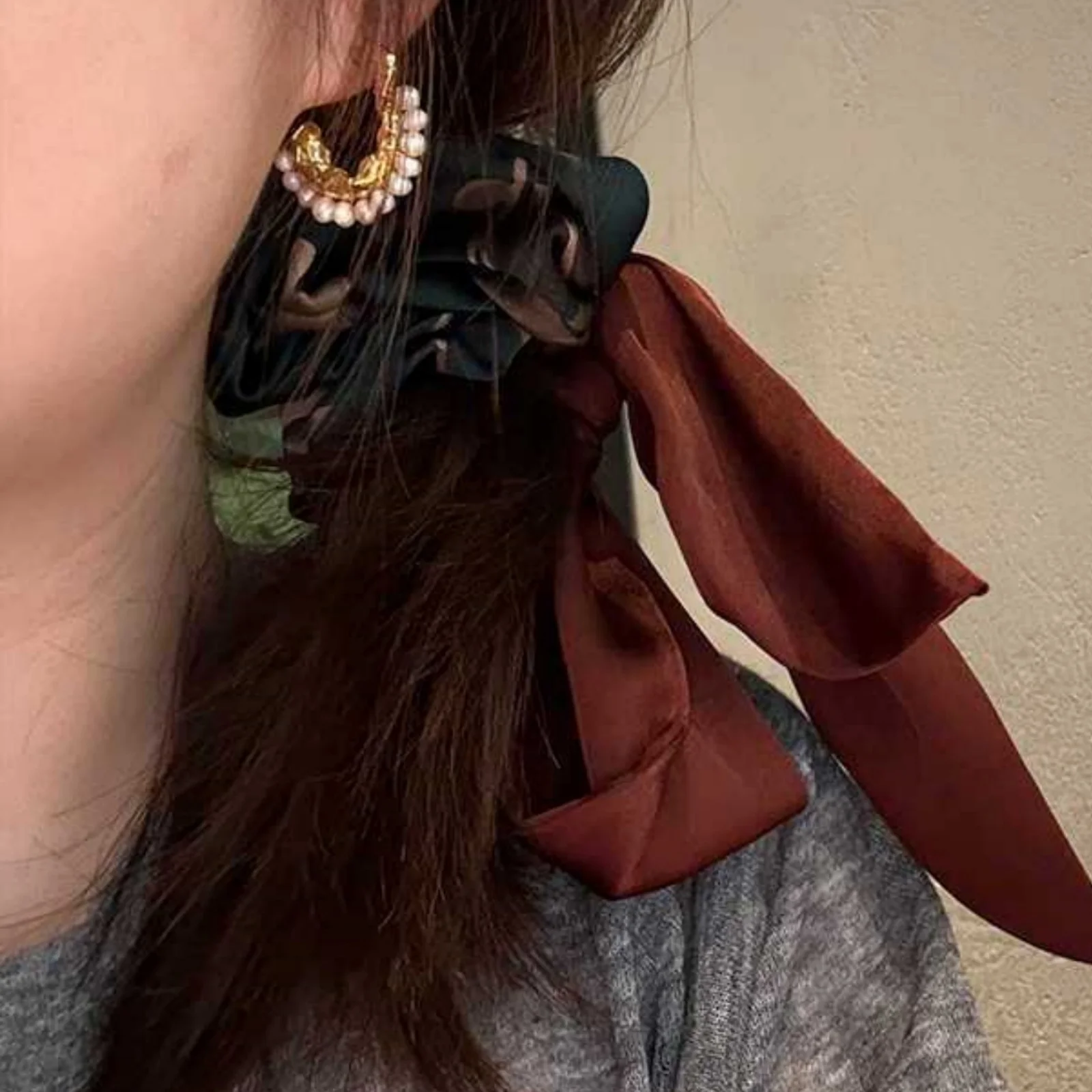 1 Stück Hochwertiges, Filigranes, Retro, Bedrucktes, Band, Haarband, Haarseil, Modisch, Pferdeschwanz, Band, Accessoire, Damen – Detail 7