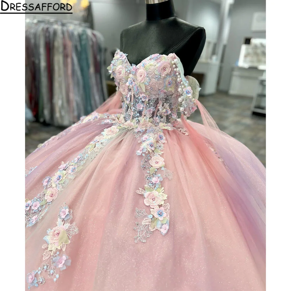 Robes De Quinceanera rose robe De bal princesse douce robes De fête d'anniversaire Cape robes De 15 Quinceañera