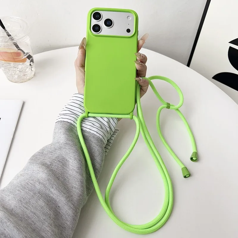 Einfache Handyhülle mit Trageband für iPhone 18 Pro Max 14 12 11 13 15 16 Plus 17 Air, stoßfest, Candy Crossbody, Nackenband, weiche Hülle