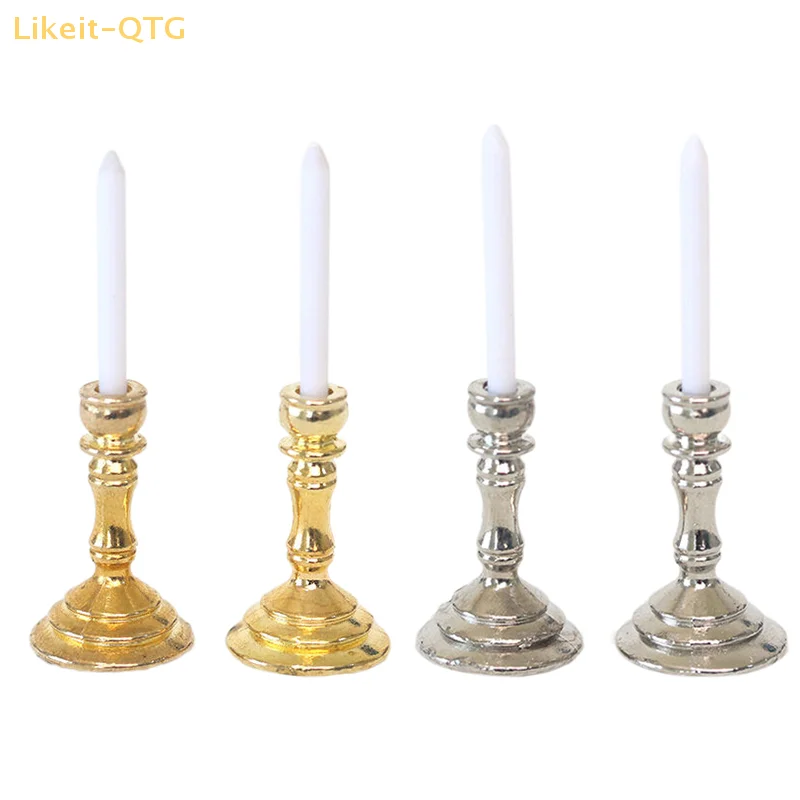 

1Pair 1:12 Dollhouse Miniature Candle Holder Candlestick Candelabra Model Home Decor Toy Doll House Accessories Hot sale