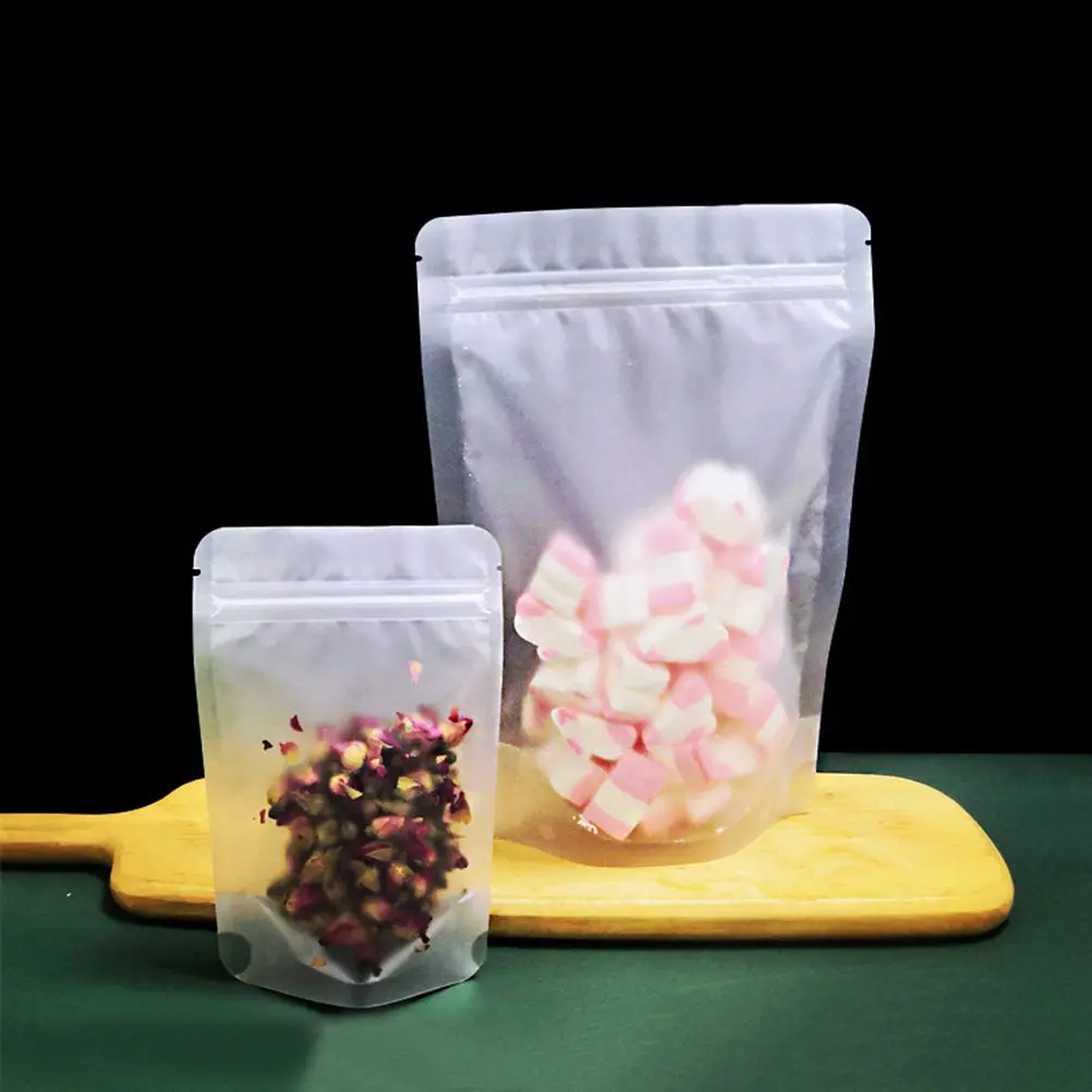 100Pcs Transparent Resealable Plastic Sealed Bags Food Safe Stand Up Design for Home Office Garage Warehouse Storage Display