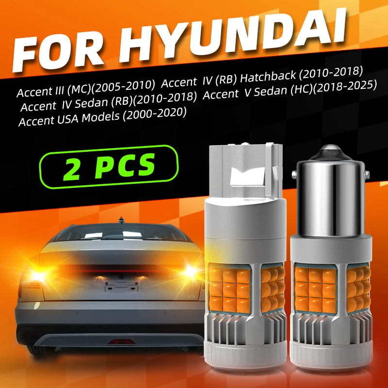 

2pcs Car LED Turn Signal Lights Bulbs For Front Rear Direction Indicator Amber For Hyundai Accent 3/4/5 2012 2013 2014 2021 2022