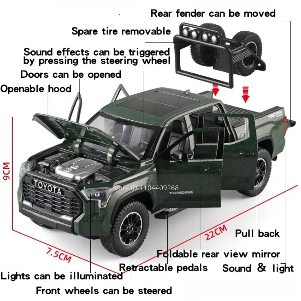 Échelle 1:24 TACOMA Tundra modèle de voiture jouet en métal moulé sous pression véhicule intérieur exquis retirer son lumière modèles de ramassage jouets pour garçons