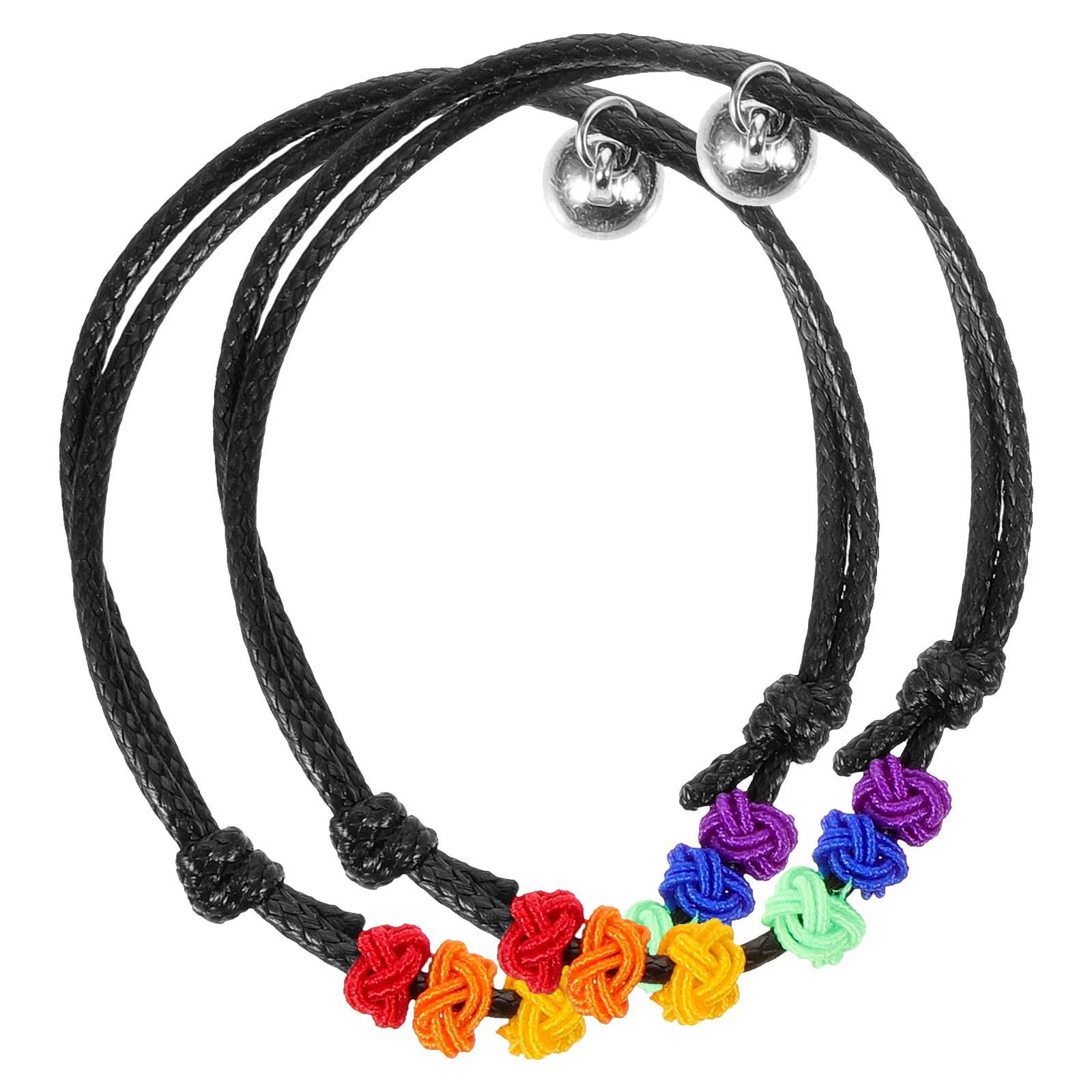 2 Pcs Rainbow Pineapple Knot Magnetic Heart Adjustable Bracelet Set Black Friendship Matching Excellent Luster