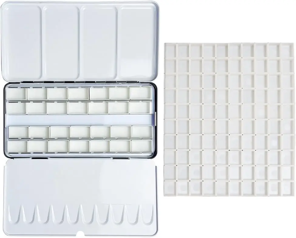 

Большая палитра для акварели, пустая металлическая коробка с 28 полноразмерными и 100 половинными кюветами