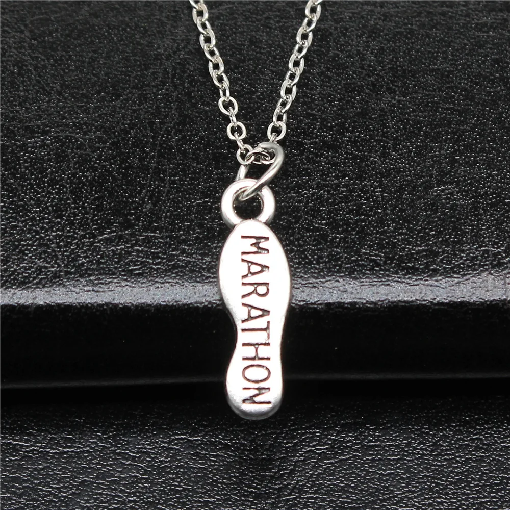 Simple Classic Fashion 19x6mm Antique Silver Color Marathon Pendant Girl Women Short Chain Necklaces Choker Necklace