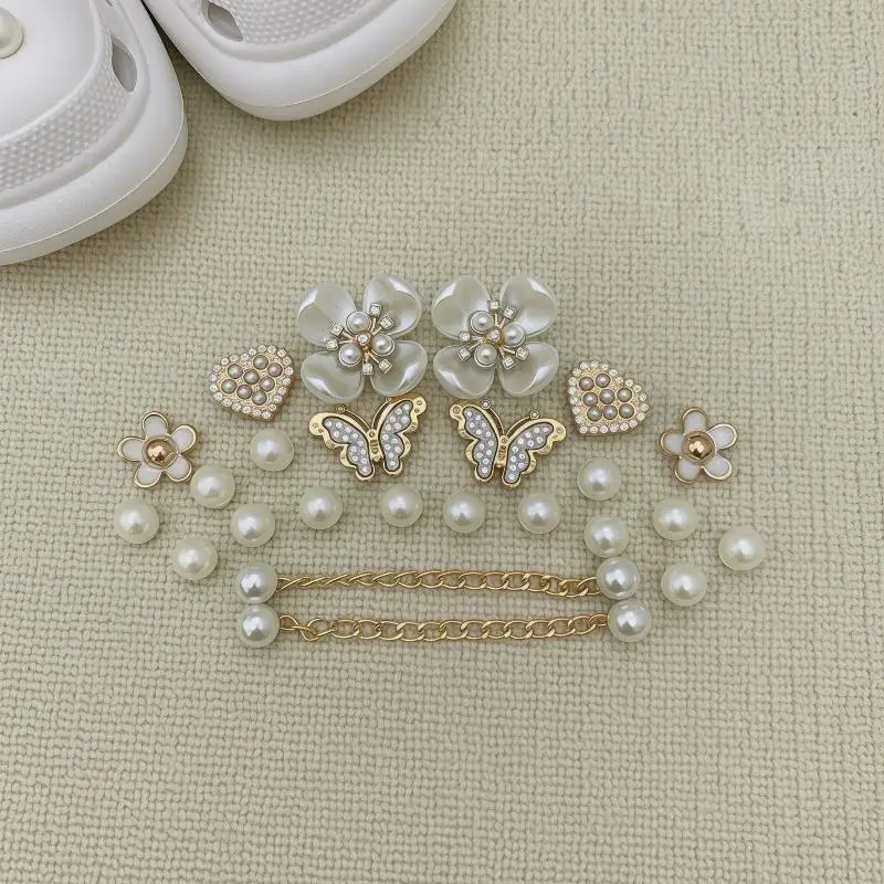 Imitation Pearl Shoe Charm Pretty Butterfly Flower Heart Style DIY Decor for Sneakers Bags Valentine's Day Gift for Girls
