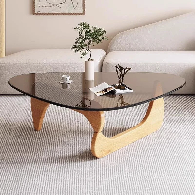 

Household living room solid wood tempered glass coffee table creative Nordic small triangular round tea light luxury small