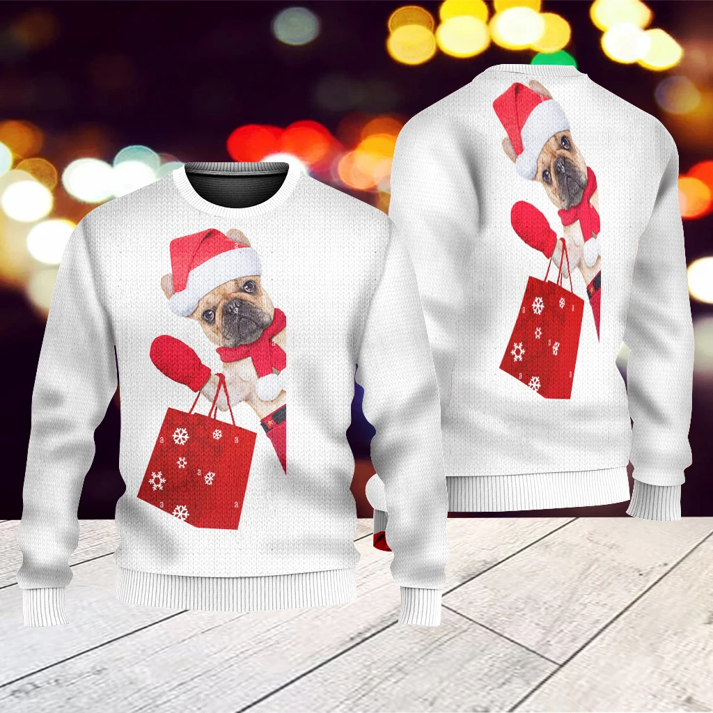 2023 European and American 3D printing customized Christmas sweater spring and autumn customized Christmas pullover long-sleeved