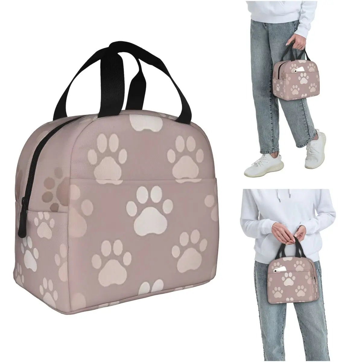 Niedliche, goldfarbene, isolierte Lunchtasche mit Pfotenabdruck für Damen und Kinder, auslaufsichere Lebensmittelboxen, Thermo-Lunchbox-Tragetasche