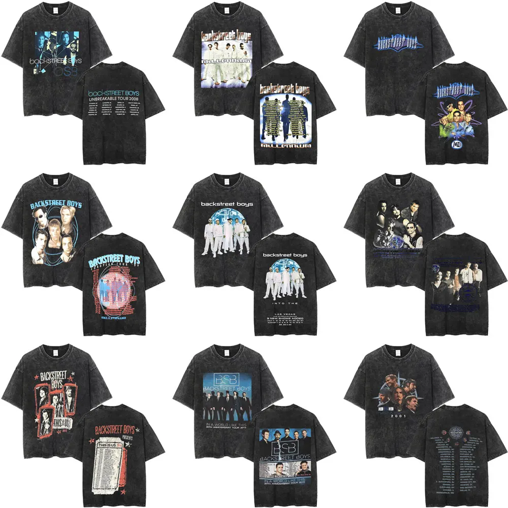 

Washed Vintage Backstreet Boys Tour Merch T Shirt Men Women Hip Hop Fashion Oversized T-shirt Male High Quality Cotton T-shirts