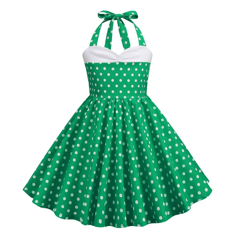 Kids Girls 50s Vintage Polka Dot Swing Party Rockabilly Dress Retro Peter Pan Doll Collar Wedding Casual Skater Dress