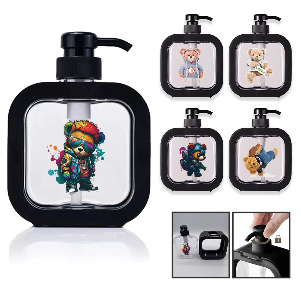

500 мл бутылка для лосьона с насосом большой емкости, портативный дозатор шампуня, съемный контейнер для дезинфицирующего средства для рук, контейнер для заправки с рисунком медведя