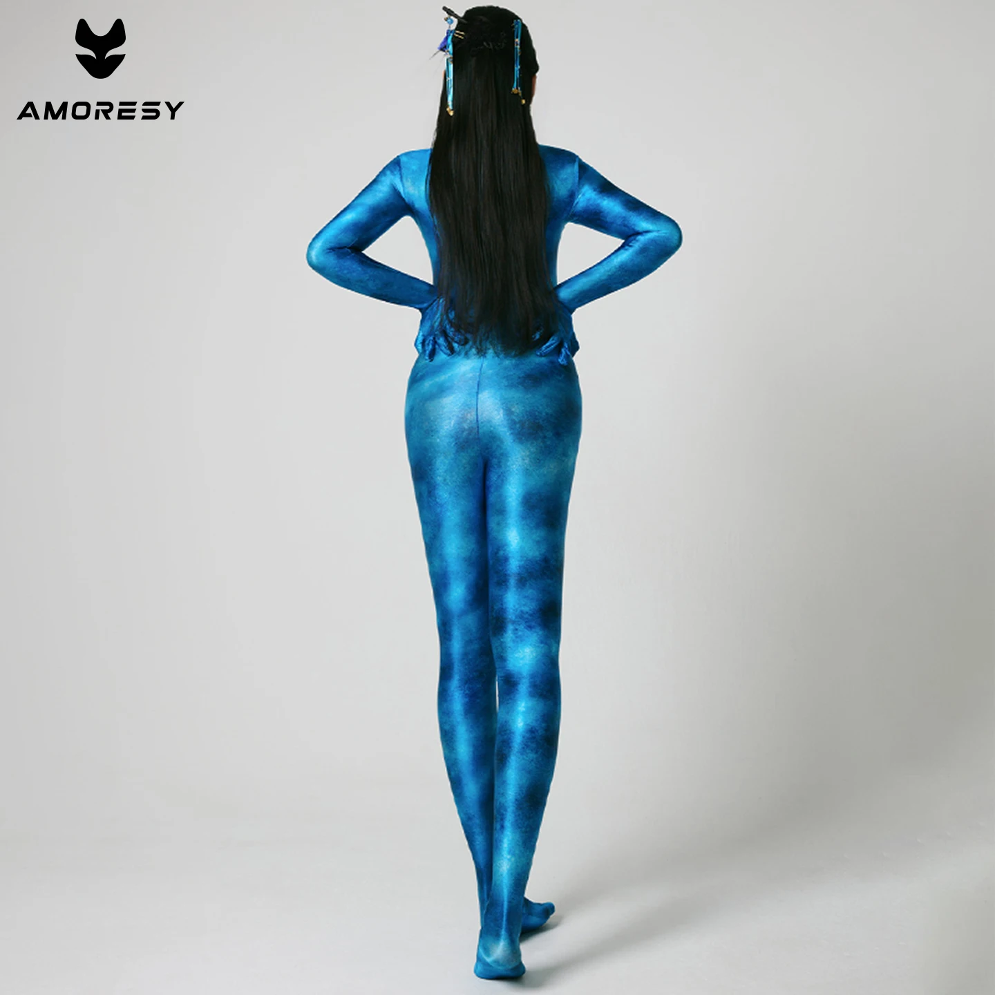 AMORESY Women Satin Oil Gloved and Footed Design Full-Body Catsuit One Piece Jumpsuit Round Neck Tights Cosplay Zentai Bodysuit view 4