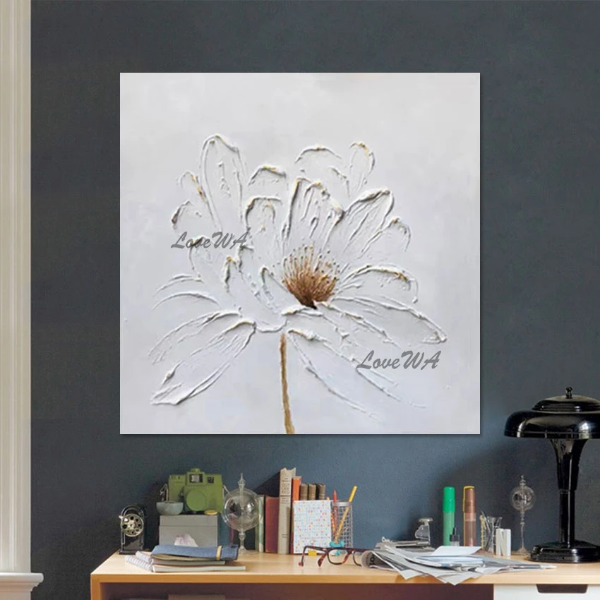 

Palette Knife Canvas Arts, Abstract Flowers Pictures, White Thick Acrylic Design, Plant Modern Paintings, Wholesale No Framed