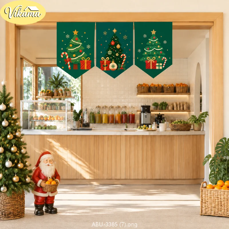 VIKAMA Christmas Fabric Triangle Banners, Classic and Minimalist Christmas Tree Pattern Triangle Banners, Festive Wall Decor