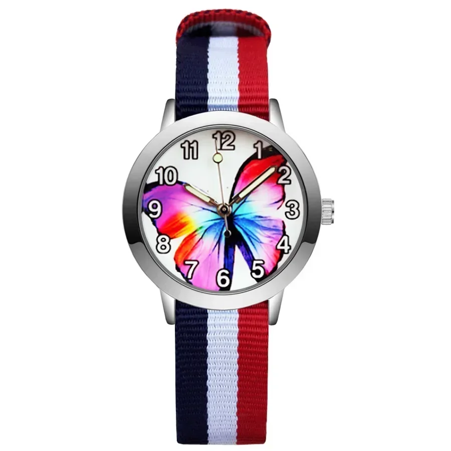 NEW Fashion Cartoon Rainbow Children's Kids Student Girls Boys Quartz Leather Nylon Strap high end Brand Watch Factory Wholesale