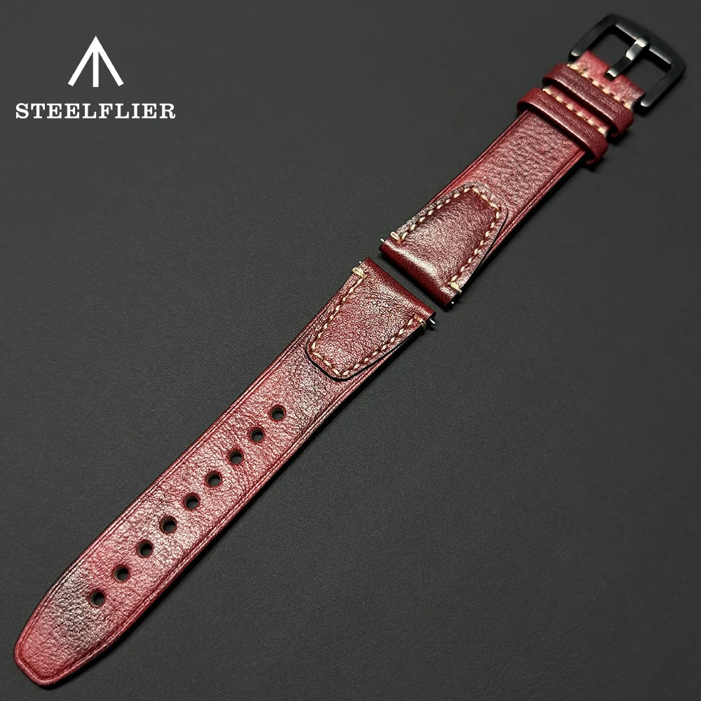 

STEELFLIER Роскошные кожаные часы 22 мм с черной пряжкой SF752 Ремешок для часов SF8502 Сменные ремни в режиме ожидания Аксессуары Ремешки для часов