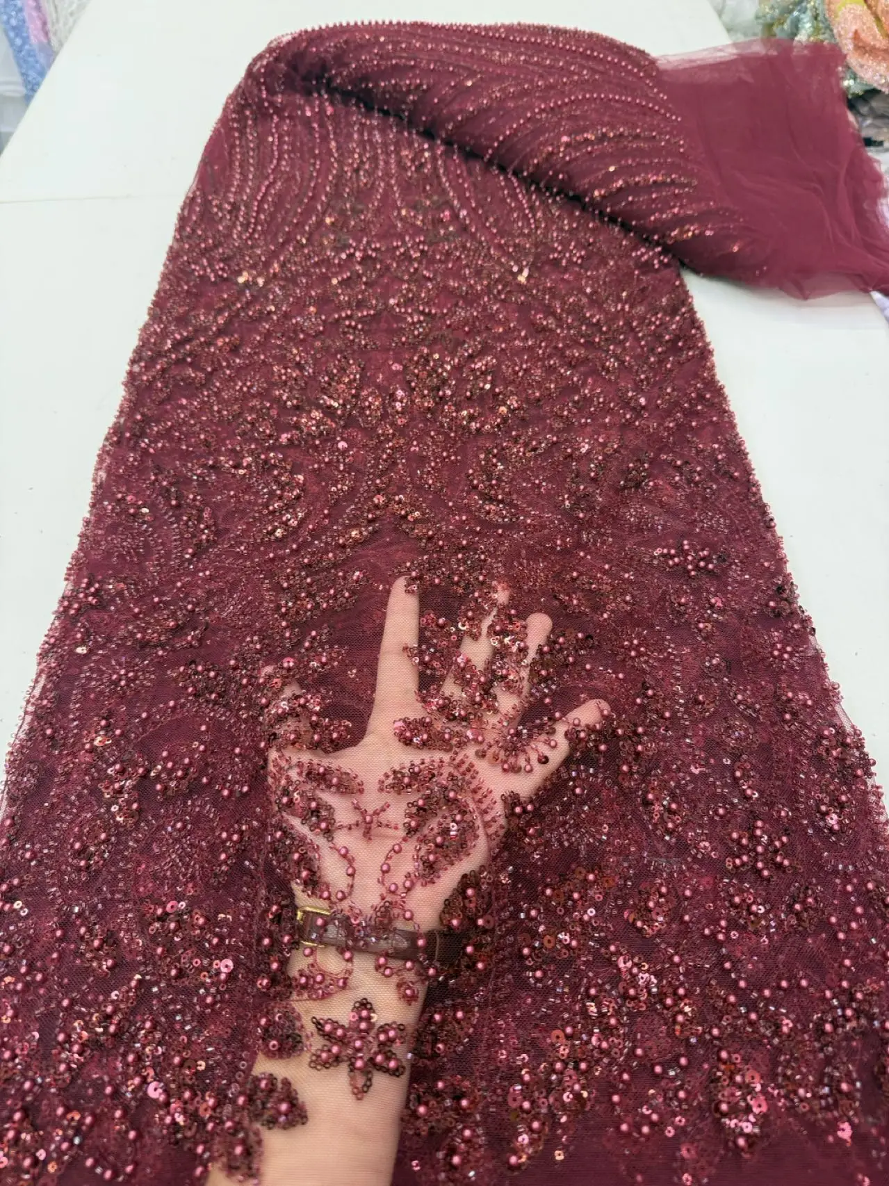 

2025 африканская нигерийская высококачественная вышивка блестками, тюль, кружевная ткань, швейные бусины, камень для выпускных платьев, 5 ярдов, JY465