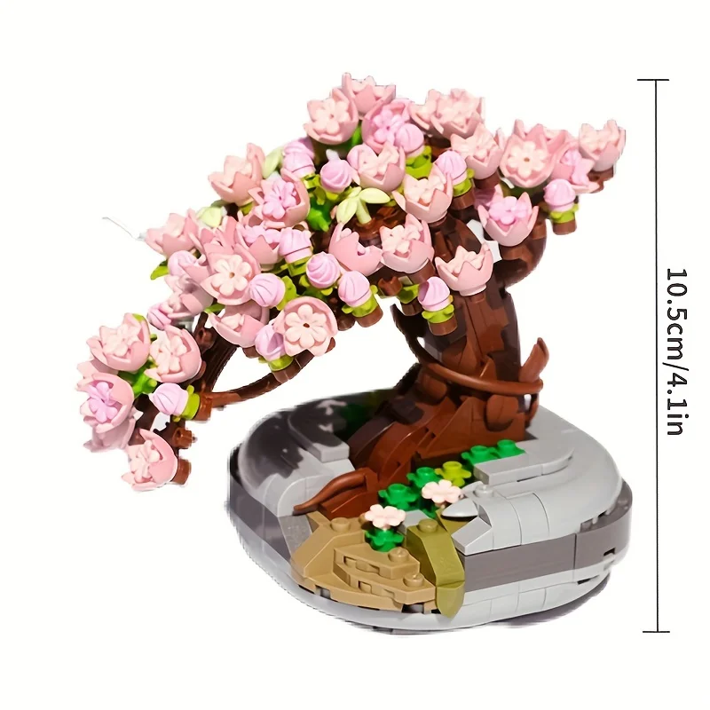 Bonsai suculento en maceta con flor de cerezo, Mini bloques de construcción para decoración para sala de estar, regalo de Halloween/Royño de Acción de Gracias/Navidad