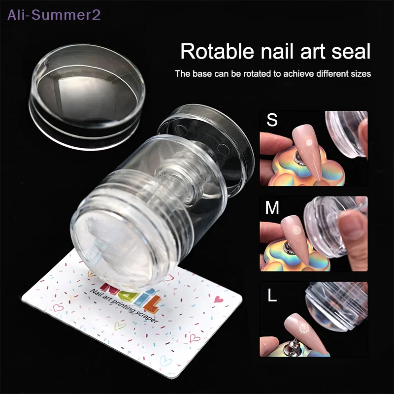 

【Summer2】Rotatable Nail Stamper Jelly Printing Silicone Nail Polish Stamping Nail Stamp Template With Scraper Manicure Stencil