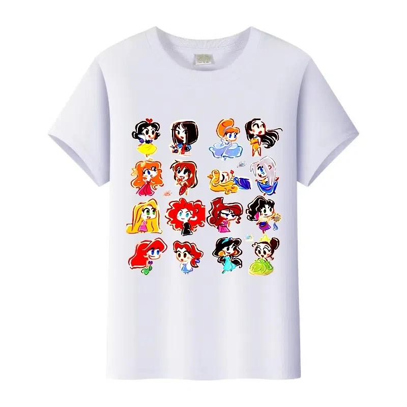 

Cute Disney Princess Graphic children's Tees Y2K Summer Tshirt Short Sleeves Tops Woman Clothes Girl Blouses Family T-Shirt Gift