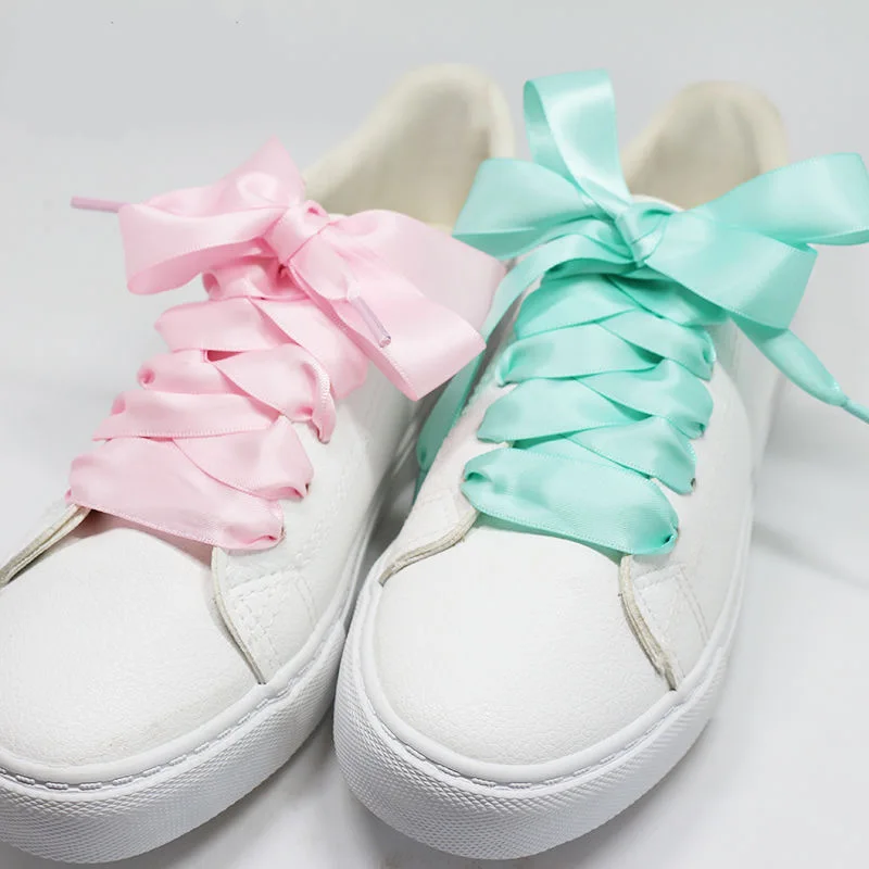 1 Paar Breite 2 cm Satin-Seidenband-Schnürsenkel Regenbogenfarbene flache Schnürsenkel für Sneaker Sport Casual Lederschuhe Saiten – Detail 15