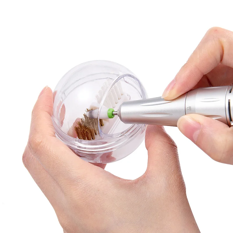 Electric Nail Drill Bits Cleaning Brush with Dustproof Box Portable Manicure Cutter Cleanser Copper Wire Brush Clean Tools