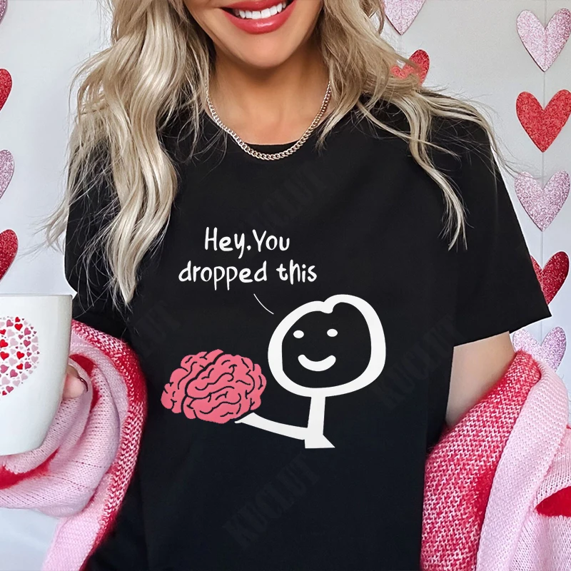 مرحبًا، لقد إسقاط هذا القمصان للنساء الملابس تصميم مضحك جرافيك الدماغ Y2k بلايز الفكاهة والجنفة قصيرة الأكمام تيز #2