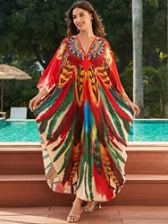 Beach Kaftans for Women Printed Maxi Dresses Hand Woven Cover Ups for Swimwear Summer Vacation Factory Supply Dropshipping