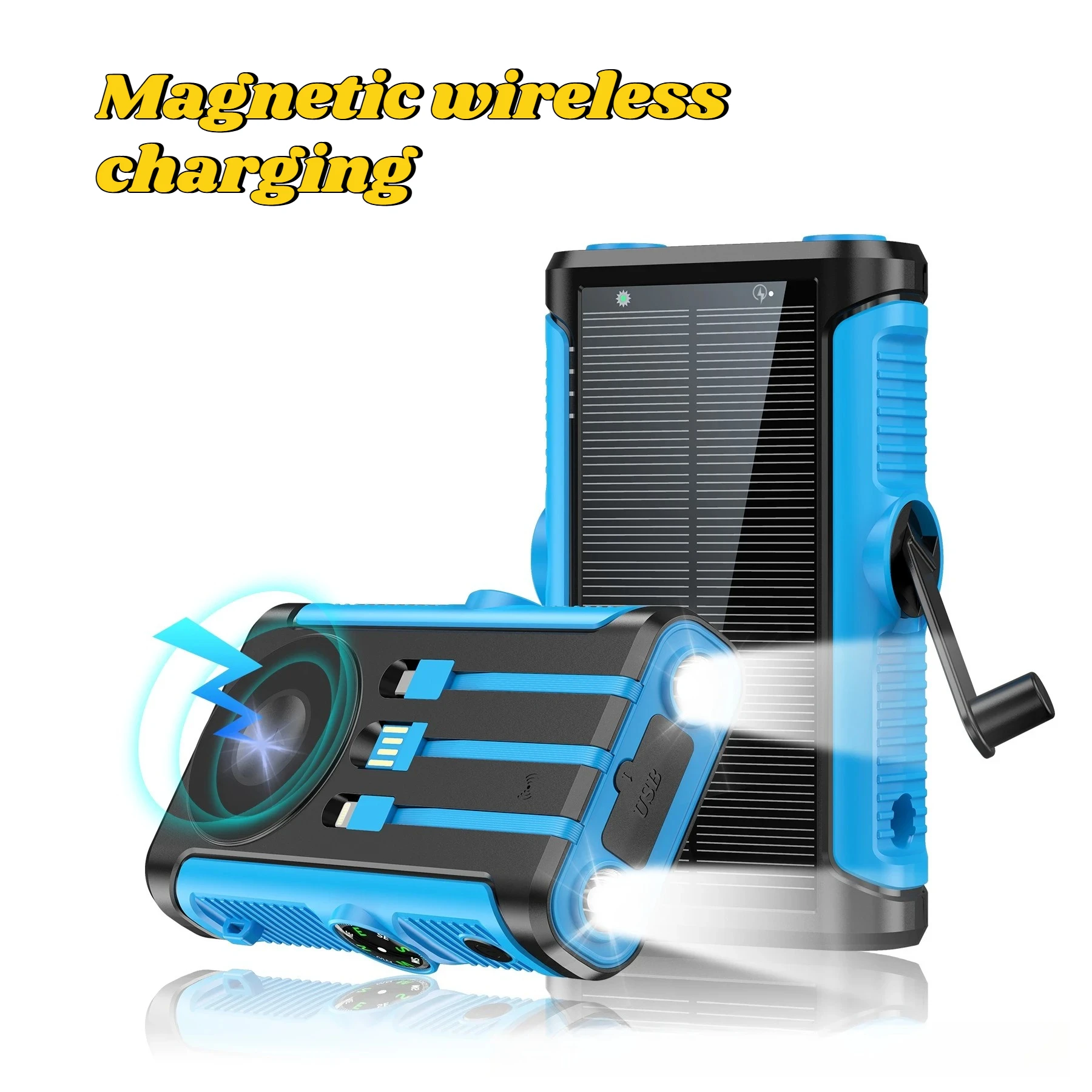 2025 NIEUWE Zonne-energie Bank 20000 mAh 22,5 W Magnetische Draadloze Powerbank Handslinger met Kabel Draagbare Oplader voor Outdoor Camping