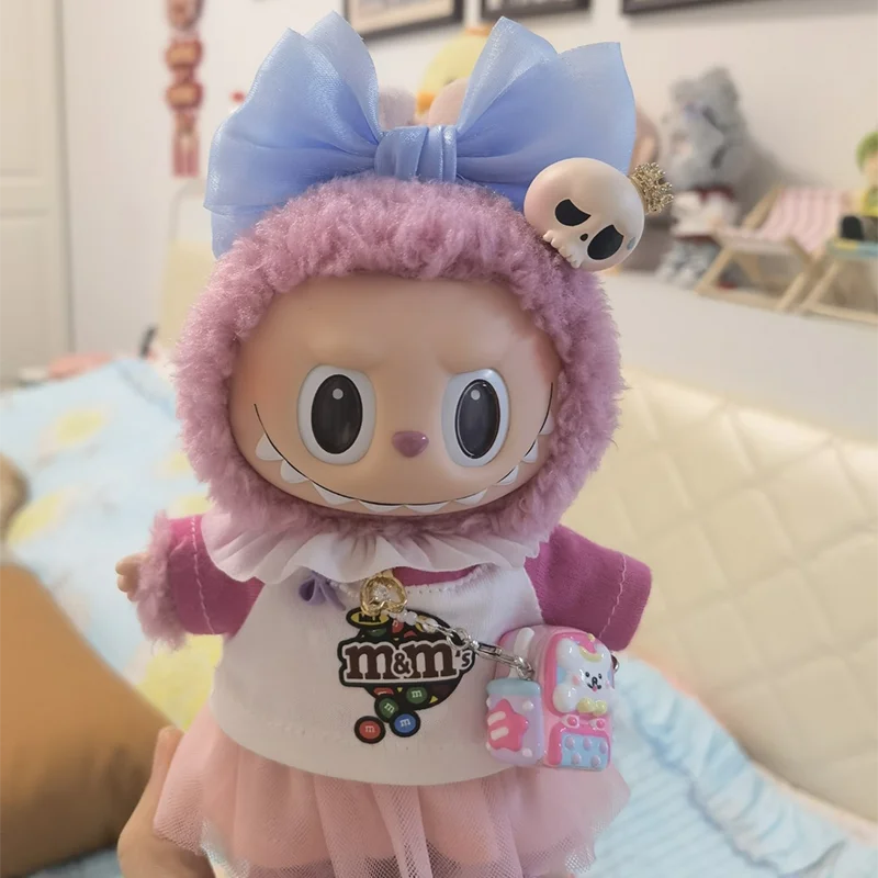 17cm Labubu Cartoon śliczna opaska z kokardą Macaron kolorowe akcesoria zabawka lalka Diy dekoracyjny prezent
