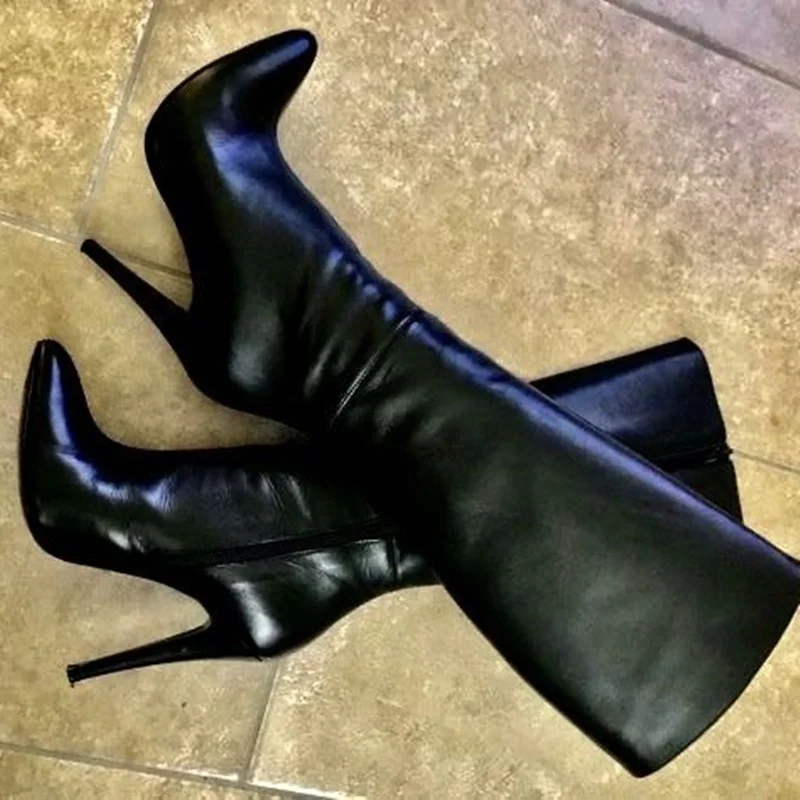 Brązowe Botki Damskie z Matowej Skóry na Wysokim Obcasie, Seksowne, Modne, Fajne, Zimowe, Codzienne, Duże Rozmiary, Buty Damskie Zapatillas Mujer