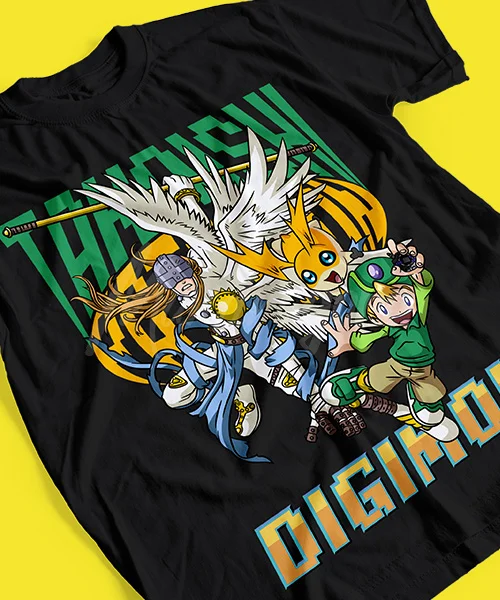 T-Shirt UNISEX DIGIMON TAKAISHI Y PATAMON TRANSFORMACIÓN ANGEMON