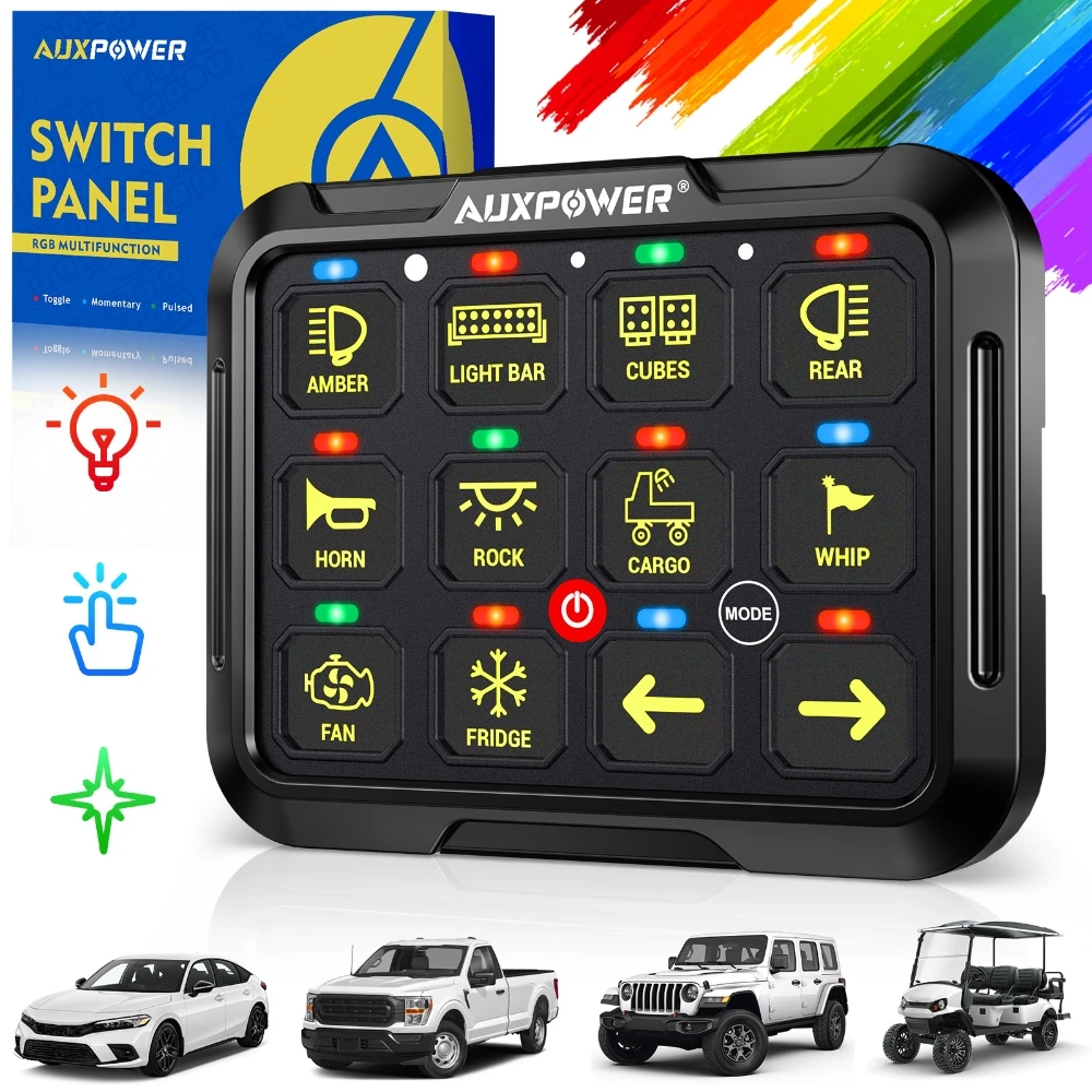 

12 Gang Switch Panel 12-in-1 Electronics / Car Lights On-Off Power Relay System RGB LED Backlight Universal for Cars MARINE