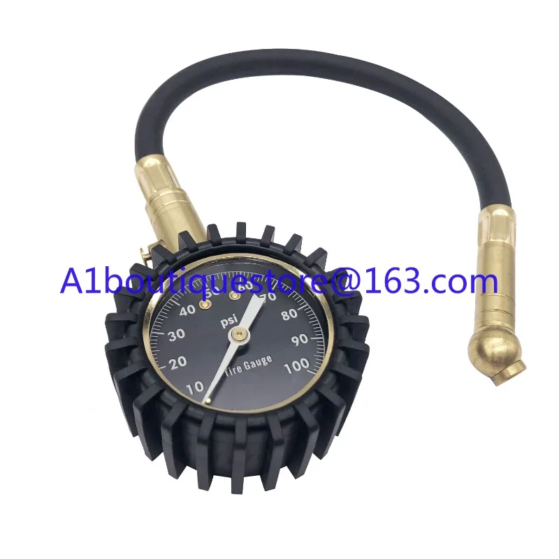 

High-precision copper easy-to-operate 100 psi automotive tire pressure gauge with hose rapid deflation, glow in the dark