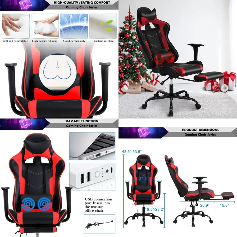 Ergonomic High-Back PU Leather Gaming Chair with Footrest, Comfortable Desk Chair for Adults, Office Chair for Extended Computin