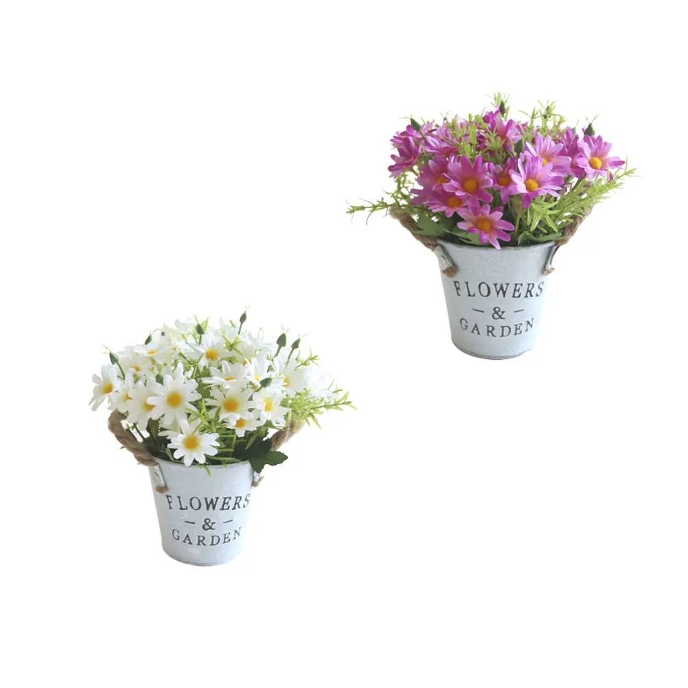 

2Pcs American Daisy Simulation Flowerpot Ornament Office Decor Durable Plastic Plant No Watering Required