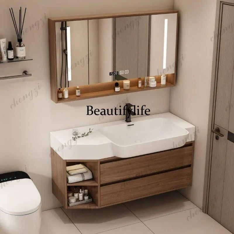 J Irregular angled bathroom cabinet, ultra-narrow custom integrated large belly sink sink