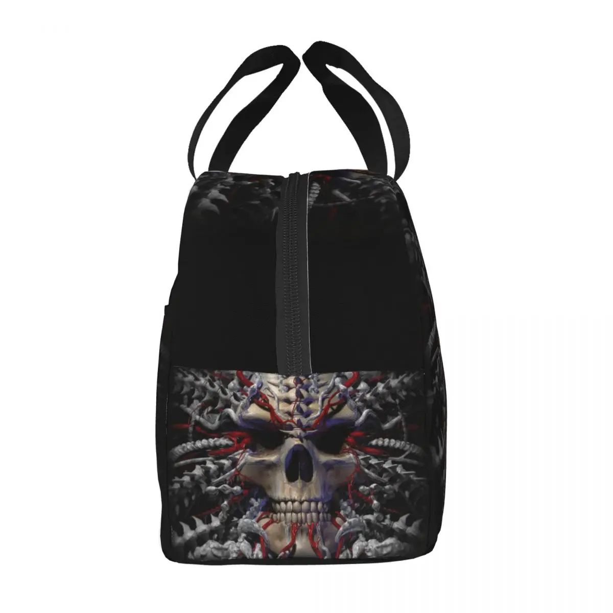 Horror Gothic Skeleton Death Skull Thermal Insulated Lunch Bag Women Portable Lunch Tote for School Storage Food Bento Box