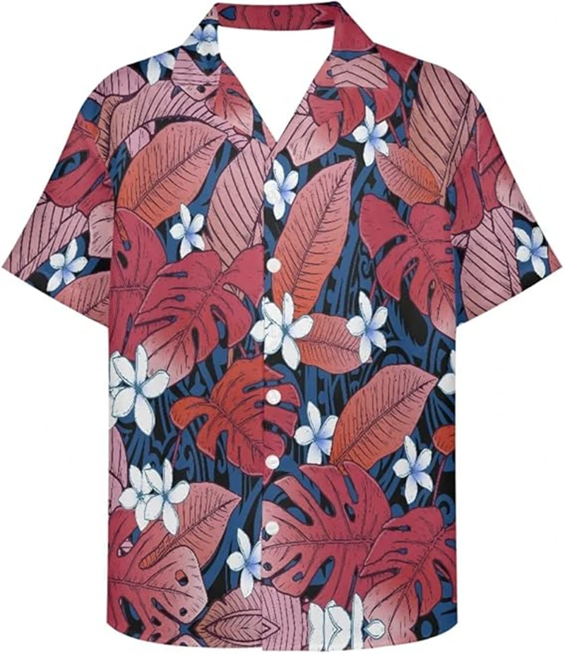 

Мужские пляжные рубашки с коротким рукавом и 3D-принтом в полинезийском стиле, повседневные гавайские футболки на пуговицах, мужские оверсайз-топы, одежда