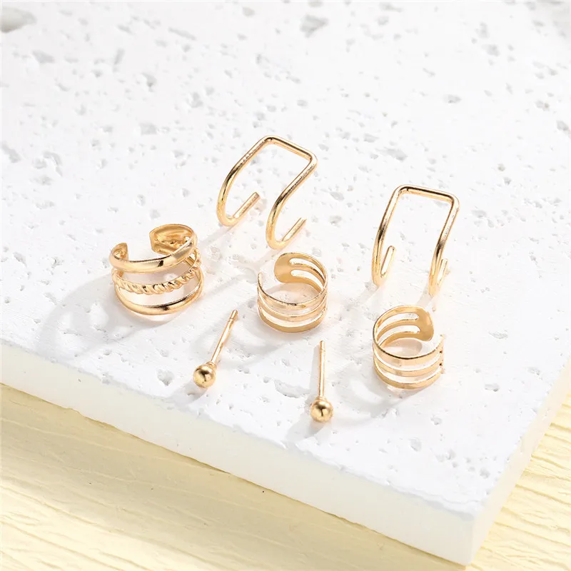 7 قطعة الأذن الكفة أقراط غير ثقب طبقة مزدوجة الكفة قرط كبس القرط للنساء الغضروف وهمية بسيطة Y2K مجوهرات 2025 جديد