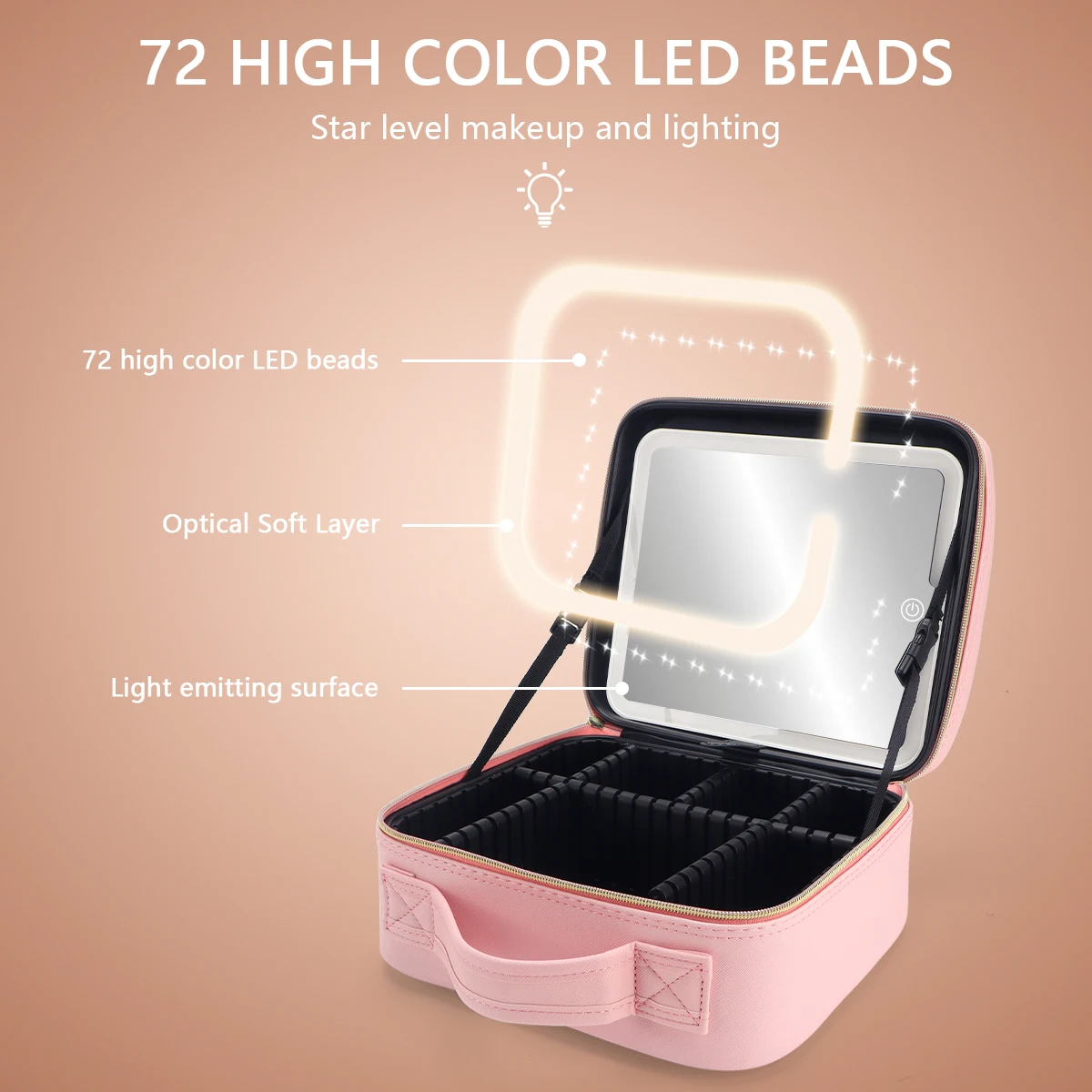 PU Leather Cosmetic Case with Mirror Smart LED Lighted Waterproof Portable Travel Makeup Storage BagsTravel Makeup Bags