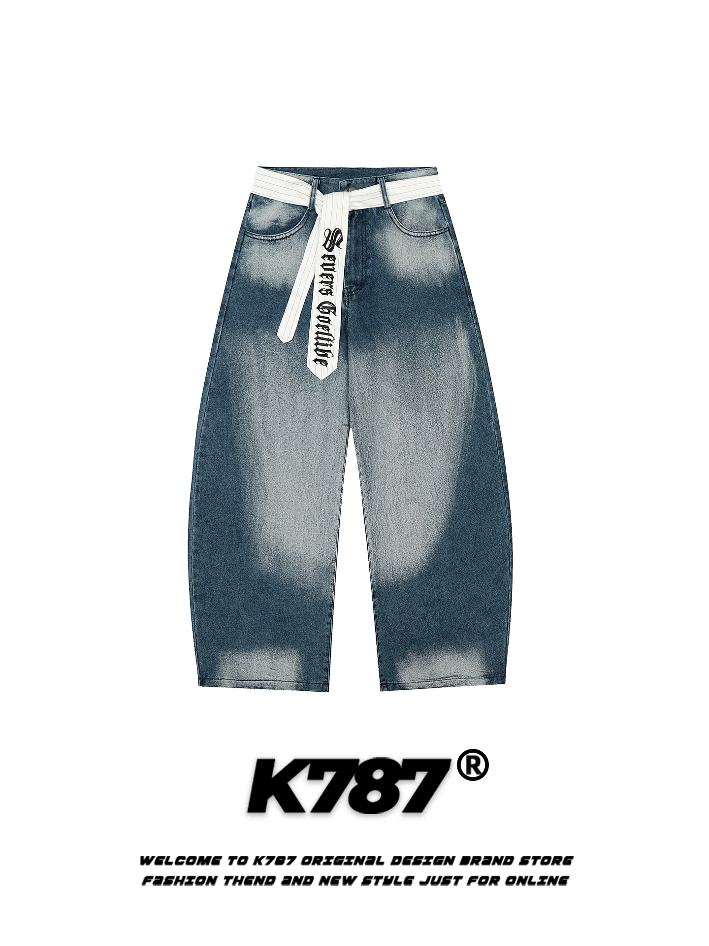 

Мужские джинсы в американском ретро-стиле с вышивкой, широкие, с высокой талией, длиной в пол, из смесового хлопка и полиэстера, прямого кроя