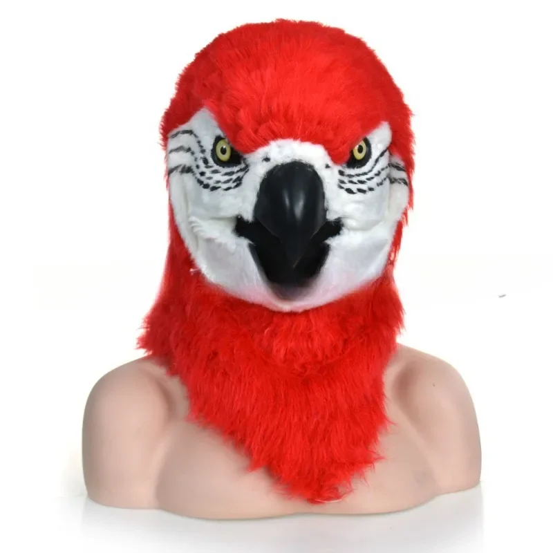 Furry Handmade Halloween Party Mask Moving Mouth Animal Head Plush Animal Masquerade Mask White Green Parrot Toy Mascot Costume